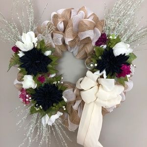floral taupe and cream mesh wreath